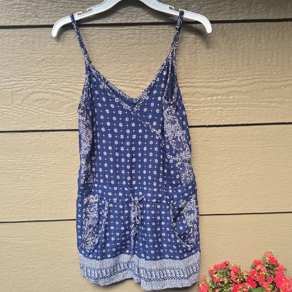 French Connection  Julienne Navy Blue Printed Romper Pockets XXS 2